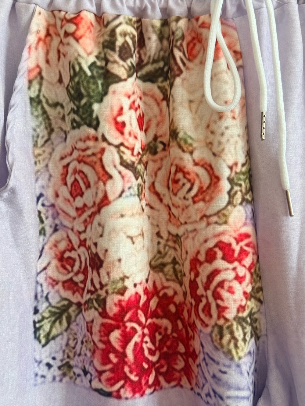 Patchwork Floral Wide-Leg Pants Slacks Lavender & Olive - Picture 4 of 8